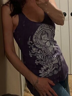 design by humans -Purple Buddha Graphic Racerback Tank Top